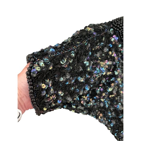 Vintage Jean for Joseph Le Bon Dress Black Beaded Sequined Pure Silk Dress M NWT - Picture 8 of 13